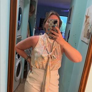 Brooks Brothers Pastel Floral Bow Tie Blouse